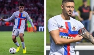 瑞士第四级别球队YF尤文图斯穿巴萨球衣比赛，只改了队徽和广告